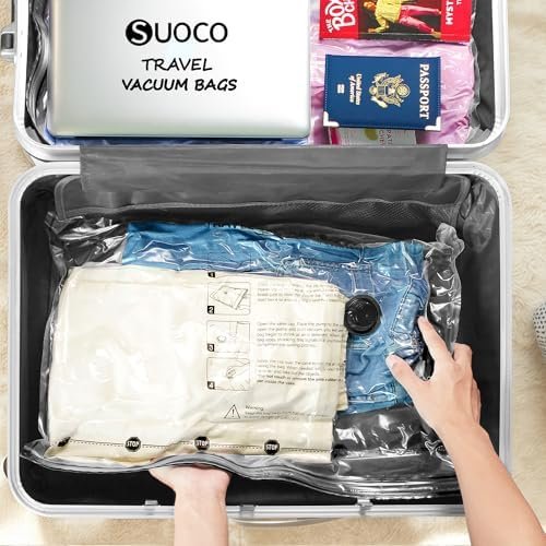 SUOCO 18 Pack Travel Vacuum Bags for Clothing with Rechargeable Electric Pump, Compression Seal Packing Cubes for Luggage Suitcase Backpack, Carry-on Size Space Saver Storage Bags for Vacation Cruise - Image 5