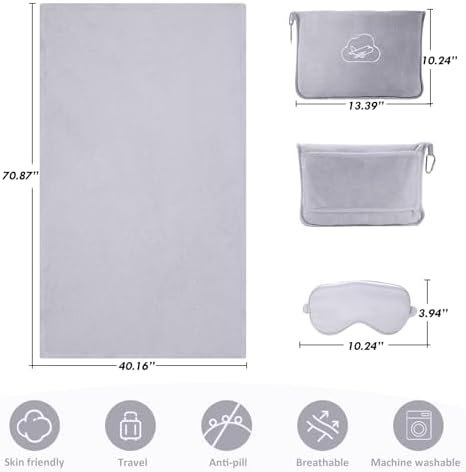 Travel Blanket, Ultra-Soft, Warm & Lightweight Travel Blanket Airplane with Bag, 65x40 in, Airplane Travel Essentials for Women, Men & Kids, Included Eye Mask, Luggage Sleeve & Backpack Clip - Image 3