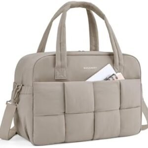 BAGSMART Gym Bag for Women, Small Personal Item Travel Bag Puffy Duffle Bag, Weekender Overnight Bag Hospital Diaper Bag Carry On Tote Bag for Travel, Gym, Camel