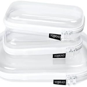 3 Pack Clear Hard Shell Zipper Case - Clear Waterproof Cosmetic Bag with Zipper, Kid's Toy Storage Organizer Bins, Charging Cables, creative journaling, painting brushes, Threads,Sketch Supplies