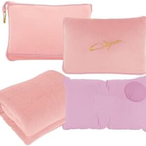 Travel Blanket & Pillow Set, 300 GSM Soft Fleece, 60x43 Inches, 3-in-1 Airplane Blanket, Travel Pillow and Blanket Set, Travel Blanket Airplane Compact with Bag, Travel Essentials, Pink