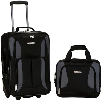 Rockland Fashion Softside Upright Luggage Set, Black/Gray, 2-Piece (14/19)