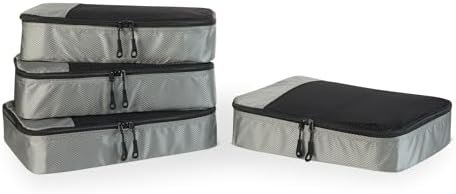 Amazon Essentials 4-Piece Packing Cubes Travel Accessories Set, Luggage Organizer with Double Zipper, Mesh Top, 100% Polyester, Medium, Gray (Previously Amazon Basics)