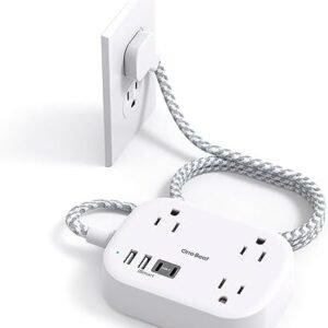 Cruise Essentials 2025,One Beat Travel Power Strip with USB C,Flat Plug Extension Cord with 3 Outlets 4 USB Ports(2 USB C),5 ft Desk Wall Outlet Extender,Non Surge Protector for Cruise,Dorm Room,ETL