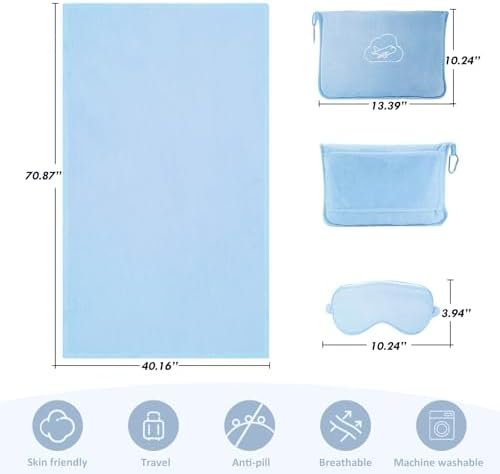 Travel Blanket, Ultra-Soft, Warm & Lightweight Travel Blanket Airplane with Bag, 65x40 in, Airplane Travel Essentials for Women, Men & Kids, Included Eye Mask, Luggage Sleeve & Backpack Clip - Image 3