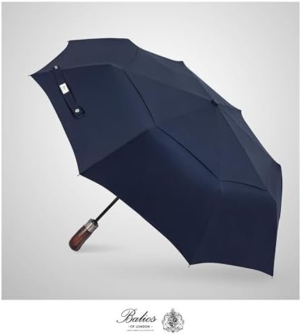 Balios Travel Folding Umbrella with Real Wood Handle Auto Open Close Vented Windproof Canopy - Designed in UK - Image 2