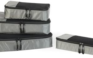 Amazon Essentials 4-Piece Packing Cubes Travel Accessories Set, Luggage Organizer with Double Zipper, Mesh Top, 100% Polyester, Small/Medium/Large/Slim, Gray (Previously Amazon Basics)
