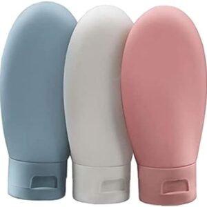 Travel Bottle, 3 Pcs Leak Proof Refillable Squeezable Containers Set(60 ml) with Label and Transparent Carry Bag for Liquid Shampoos, Soap and Toiletries. (Multicolor)