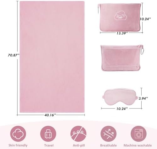 Travel Blanket, Airplane Blanket with Bag, Ultra-Soft, Warm & Lightweight, 65x40 in, Outdoor Blanket Essentials for Women, Men & Kids, Included Eye Mask, Luggage Sleeve & Backpack Clip - Image 3