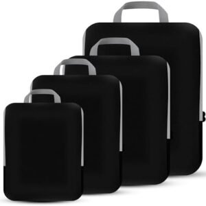 4 Set Compression Packing Cubes Travel - Travel Accessories Expandable Packing Organizers for Carry On - Essentials Luggage Bags - Black