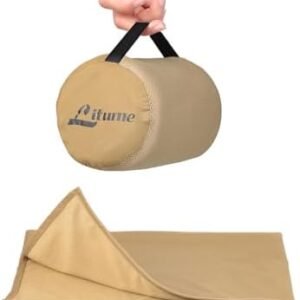 Litume Travel Blanket Lightweight and Breathable, 67 x 48 in Soft Airplane Flight Blanket for Travelers, Foldable Camping Sheet with Stuff Sack for Train, Camp, backapcking, office, home(Creamy Brown)