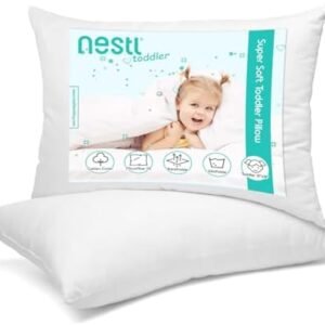 Nestl 2 Pack Toddler Pillow for Sleeping 13 x 18, Small Kids Pillow for Travel, Car, School, Nap, & Toddler Bed, Machine Washable Soft Cotton Child 2 Year Old and Up - White