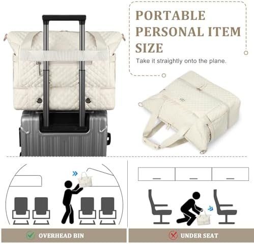 ETRONIK Travel Bag, Weekender Bags for Women, Personal Item Travel Bag with Wet Pocket, Duffel Bag for Travel with Shoes Compartment, 37L Hospital Bag for Labor and Delivery (Beige) - Image 5