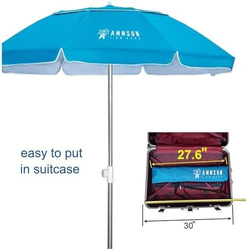 AMMSUN 6.5ft Twice Folded Portable beach umbrella with Sand Anchor Windproof Tilt Pole Air vent UPF 50+ Protection Fits in a large Suitcase Compact For Travel Patio Garden Pool Backyard Sky Blue - Image 9