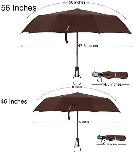 TradMall Travel Umbrella Windproof with 46 Inches Large Canopy 10 Reinforced Fiberglass Ribs Ergonomic Handle Auto Open & Close, Brown - Image 2