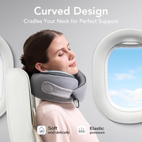Travel Pillow, 100% Pure Memory Foam Travel Neck Pillow Airplane Neck Support Ergonomic Design for Traveling Suitable for Airplanes,Offices and Cars-Grey - Image 4