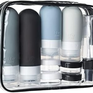 16 Pack Travel Bottles Set - TSA Approved Leak Proof Silicone Squeezable Containers for Toiletries, Conditioner, Shampoo, Lotion & Body Wash Accessories (Black)