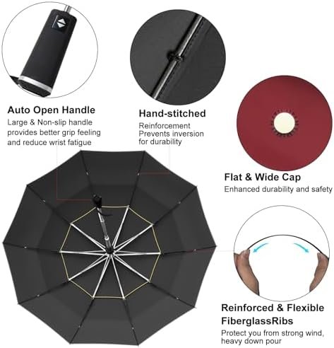 Satol Extra Large Golf Umbrella, 46/54/62 Inch Windproof 10 Ribs Vented Double Canopy Reflective Strips Automatic Open/Close Waterproof UV Protection Portable Compact Umbrella for Outdoor & Travel - Image 5