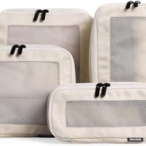 Aerotrunk Compression Packing Cubes for Travel - Luggage Organizer Bags - Double Zipper Packing Cubes for Suitcases (4-Pack, Beige)