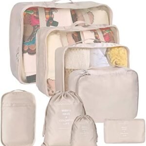 8 Set Packing Cubes for Suitcases, kingdalux Travel Luggage Packing Organizers with Laundry Bag, Compression Storage Shoe Bag, Clothing Underwear Bag, for Man & Women