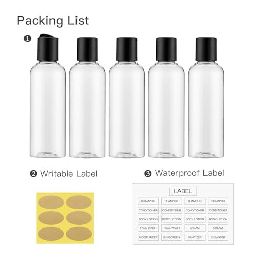 Travel Bottles for Toiletries 3.4 oz - Travel Size Containers for Shampoo Plastic - Small Empty Lotion Squeeze Bottle for Liquid TSA Approved - Leak Proof Mini Conditioner Refillable Clear 100ml - Image 5