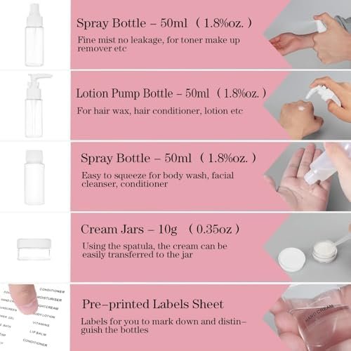 Portable Travel Bottles Kit, Upgraded TSA Approved Leak Proof Toiletry Containers Set, Clear PET Flight Size Cosmetic Containers for Lotion, Shampoo, Cream, Soap, Set of 12, White - Image 2
