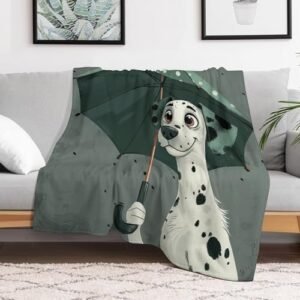 Throw Blanket 60x80 Warm Flannel Fleece Blanket for Couch Sofa Bed Living Room Soft Cozy Travel Nap Decorative Dog with Umbrella Blankets for Adults Winter Home Decor