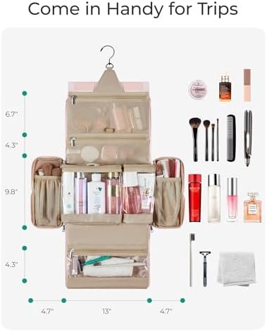 BAGSMART Travel Toiletry Bag, Extra Large Full-open Hanging Toiletry Bag for Women, Puffy Cosmetic Makeup Bag Organizer with Handle for Accessories, Essentials, Toiletries (Brown) - Image 3