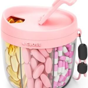 Cute Pill Dispenser with 7 Large Compartments, Portable Pill Bottle Organizer with Wide Opening for Easy Use, Anti-Mix Pill Organizer for Travel, BPA-Free Pill Container, Pink