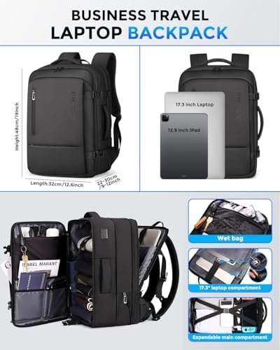 Travel Backpack for Men, Flight Approved Carry On Luggage Backpack with USB Port, Water Resistant Expandable Computer Daypack, 17.3 Inch Black Business Laptop Backpack for College/Work - Image 2