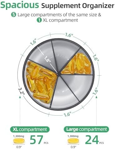PULIV Large Pill Bottle Organizer, Supplement Organizer for Holding 6 Various Vitamins, Pill Box Case with Anti-Mixing & Wide Opening Design, Easy to Retrieve Meds, Includes 20 Pcs Stick-on Labels - Image 2