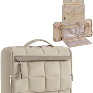 BAGSMART Travel Toiletry Bag, Extra Large Full-open Hanging Toiletry Bag for Women, Puffy Cosmetic Makeup Bag Organizer with Handle for Accessories, Essentials, Toiletries (Brown)