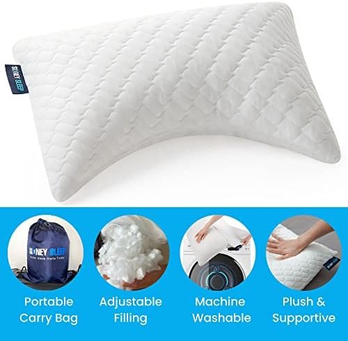 Sidney Sleep Mini Travel Size Neck Pillow - Knee, Back Lumbar and Support - Small Curved Pillow - 14 x 19 Inches - Adjustable Loft - Washable - Drawstring Backpack Included (White) - Image 2