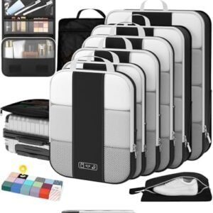 10 Set Compression Packing Cubes for Travel Essentials,Compressible Expandable Packing Cubes for Suitcase,OlarHike Luggage Organizer Bags for Travel,Handy Helper for Organizing Clothes(Black)