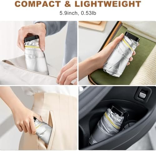 LEAGERA Mini Umbrella For Purse - UPF 50+ UV Blocker Sun Protection Umbrella, Small Micro Travel Parasol Design for Women,Yellow - Image 5