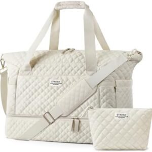 ETRONIK Travel Bag, Weekender Bags for Women, Personal Item Travel Bag with Wet Pocket, Duffel Bag for Travel with Shoes Compartment, 37L Hospital Bag for Labor and Delivery (Beige)