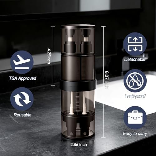 Chuya Travel Bottles for Toiletries 2 IN 1 Design Detachable,Travel Essentials Bottles for Shampoo,Body Wash,Lotion,Refillable Toiletries Bottle for Vacation,Business Trip,Gym,TSA Approved&Leak Proof - Image 2