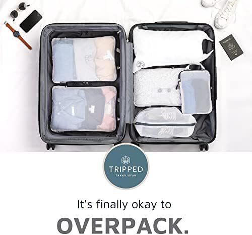 Large Packing Cube Set with See Through Mesh- Compression Packing Cubes Travel Organizers by TRIPPED Travel Gear (White) - Image 7