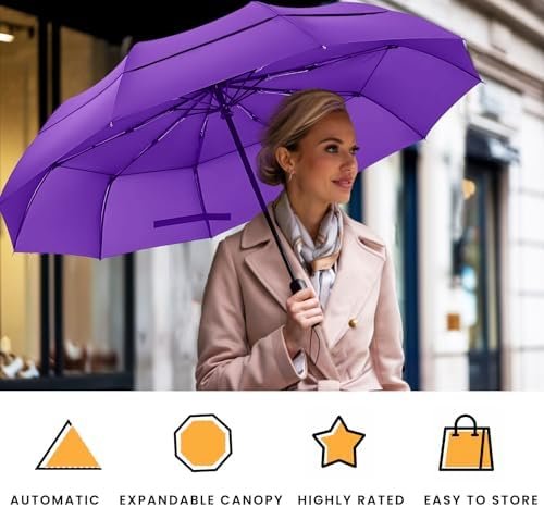 MRTLLOA 49/54/62 Inch Large Folding Golf Umbrella, Oversize Double Canopy Vented 10 Ribs Windproof Compact Travel Umbrellas for Rain - Image 7