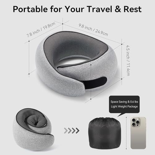 Travel Pillow, 100% Pure Memory Foam Neck Pillow for Airplanes, Comfortable Breathable Cover, Travel Essentials for Plane, Car, Train and Home, Gray - Image 5