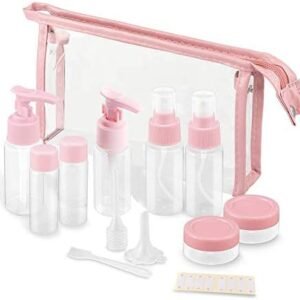 Vitog Travel Bottles Kit, TSA Approved Leak Proof Portable Toiletry Containers Set, Clear PET Flight Size Cosmetic Containers for Lotion, Shampoo, Cream, Soap, Set of 11