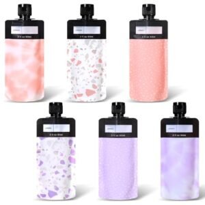 3 oz 6pack Leak Proof Empty Squeeze Pouches for Toiletries Refillable Travel Size Containers Liquid Pouch for Liquids Shampoo and Conditioner Leak Proof Squeeze Pouch Travel Pouches