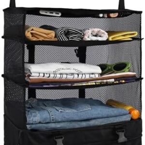 Surblue Hanging Closet Storage Bag Collapsible 3-Shelf Washable Oxford Fabric with 2 Hooks (XL 17.71 * 11.81 * 20in, Black)