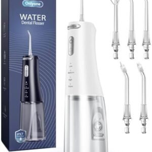 Onlyone Water Dental Flosser, 300ML Portable Oral Irrigator for Teeth, 4 Modes and 5 Jet Tips,Rechargeable Irrigation Cleaner,Electric Flossing Machine Power Flossers & Irrigator Accessories White