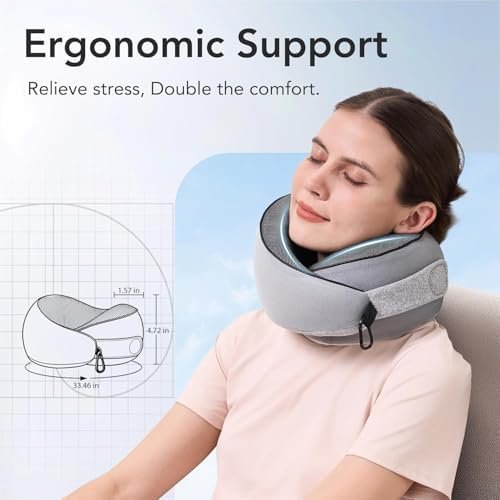 Travel Pillow, 100% Pure Memory Foam Travel Neck Pillow Airplane Neck Support Ergonomic Design for Traveling Suitable for Airplanes,Offices and Cars-Grey - Image 3
