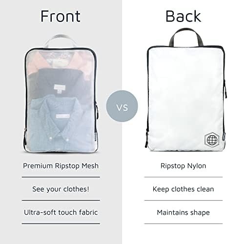 Large Packing Cube Set with See Through Mesh- Compression Packing Cubes Travel Organizers by TRIPPED Travel Gear (White) - Image 4