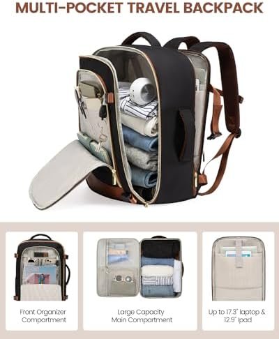 LOVEVOOK Travel Backpack for Women, 40L Carry On Backpack Flight Approved, Large Personal Item Bag Fits 17 inch Laptop, TSA Approved Luggage with 3 Packing Cubes,Waterproof Weekender Gym Daypack - Image 4
