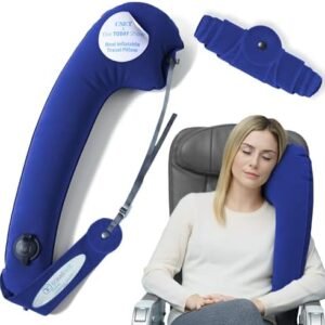TRAVELREST Ultimate Inflatable Travel Neck & Body Pillow - Travel Essentials, Comfort and Upper Body Support, Airplane Neck Pillow for Long Flight, Straps to Airplane Seat & Car, for All Ages - Blue