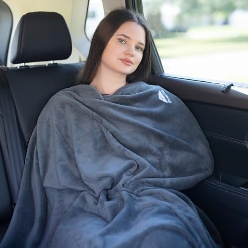 BlueHills Premium Soft Travel Blanket Pillow Airplane Flight Blanket Throw Bag Pillowcase Compact Large 2 in 1 Combo Warm Traveling Plane Essentials Portable Gifts Lightweight Grey Gray T007 - Image 8