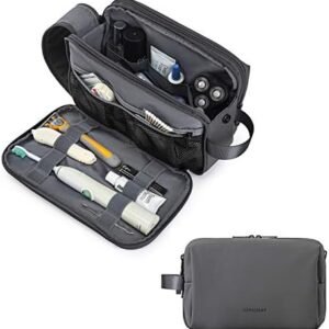 BAGSMART Toiletry Bag for Men, Travel Toiletry Organizer Dopp Kit Water-resistant Shaving Bag for Toiletries Accessories, Door Room Essentials,Grey-medium